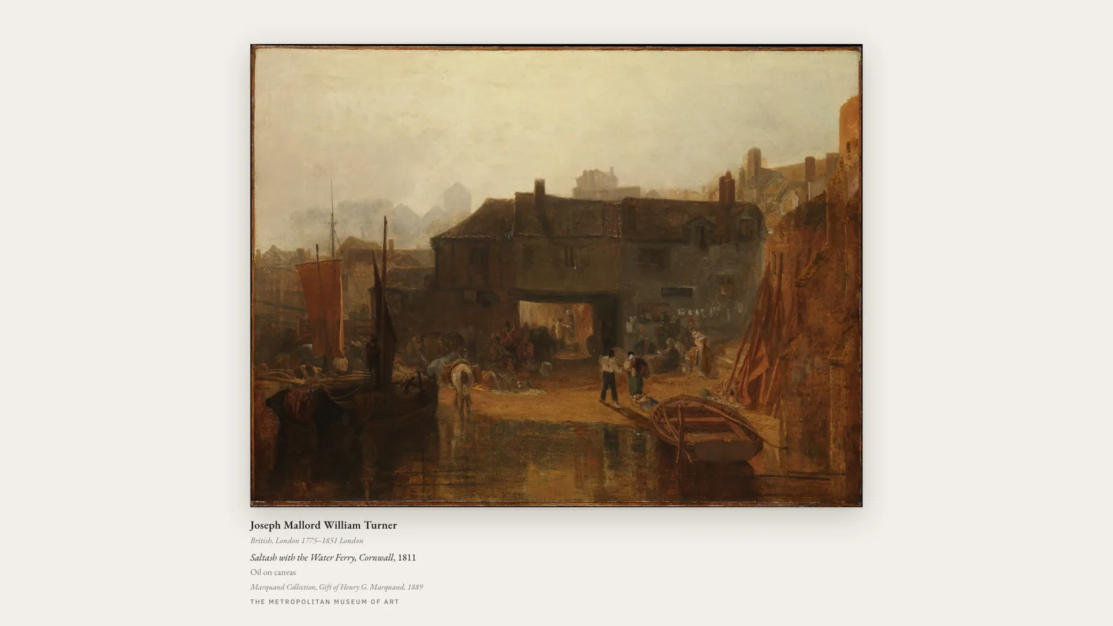 Gallery Frame landscape panel: J.M.W. Turner's Saltash with the Water Ferry, Cornwall, matted with a museum-style placard.