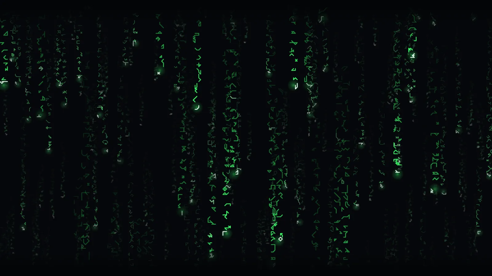 Rain in the default green-on-black theme: columns of falling angular rune-like glyphs.
